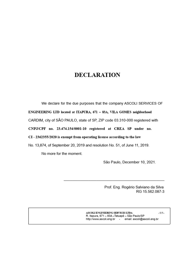 Declaration Exempting From Permit | PDF