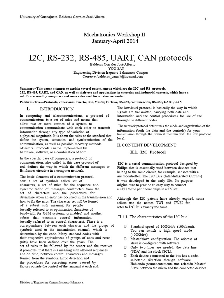 I2C and RS Protocols Explained | PDF | Computer Network | Computer Data