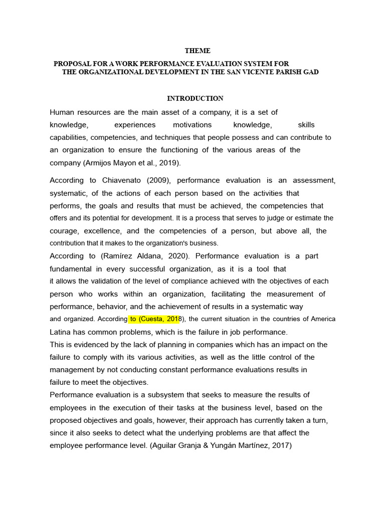 Work Performance Evaluation Proposal | PDF | Performance Appraisal ...