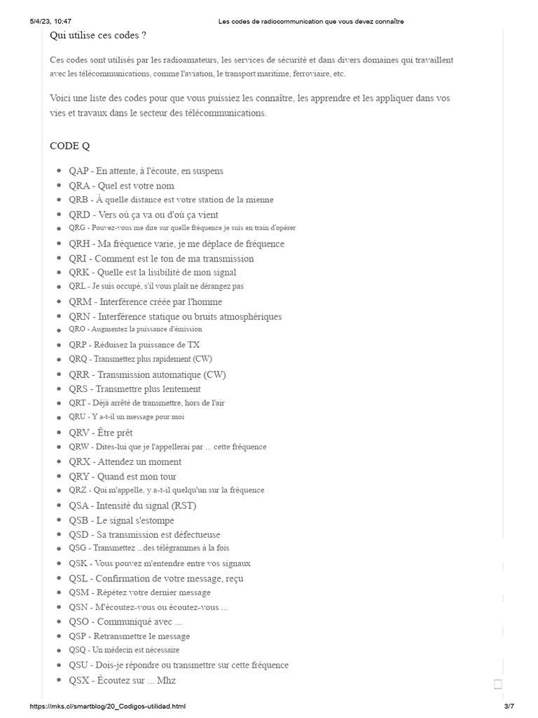 Codes de radiocommunication essentiels | PDF | Radio | Télécommunications