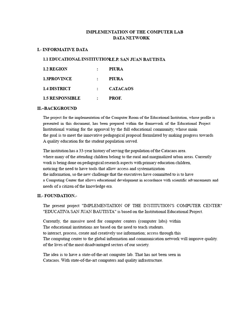 Computer Lab Implementation Plan | PDF | Personal Computers | Computer ...