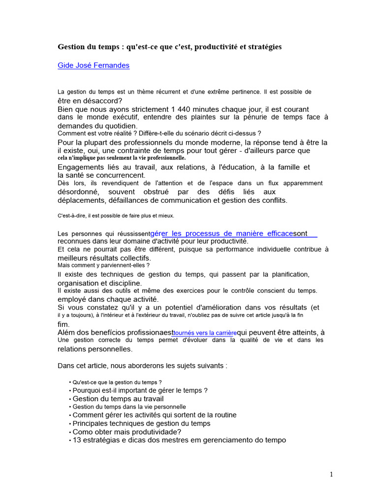 Gestion du temps : stratégies et techniques | PDF | Gestion du temps ...