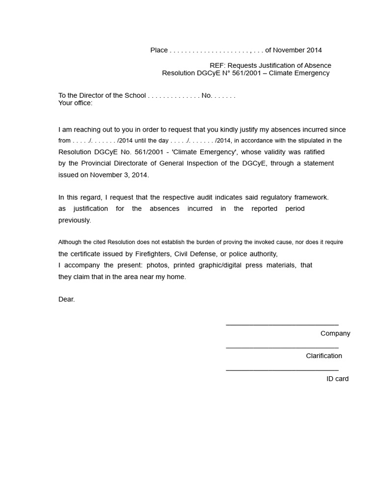 Absence Note Due To Weather Conditions | PDF