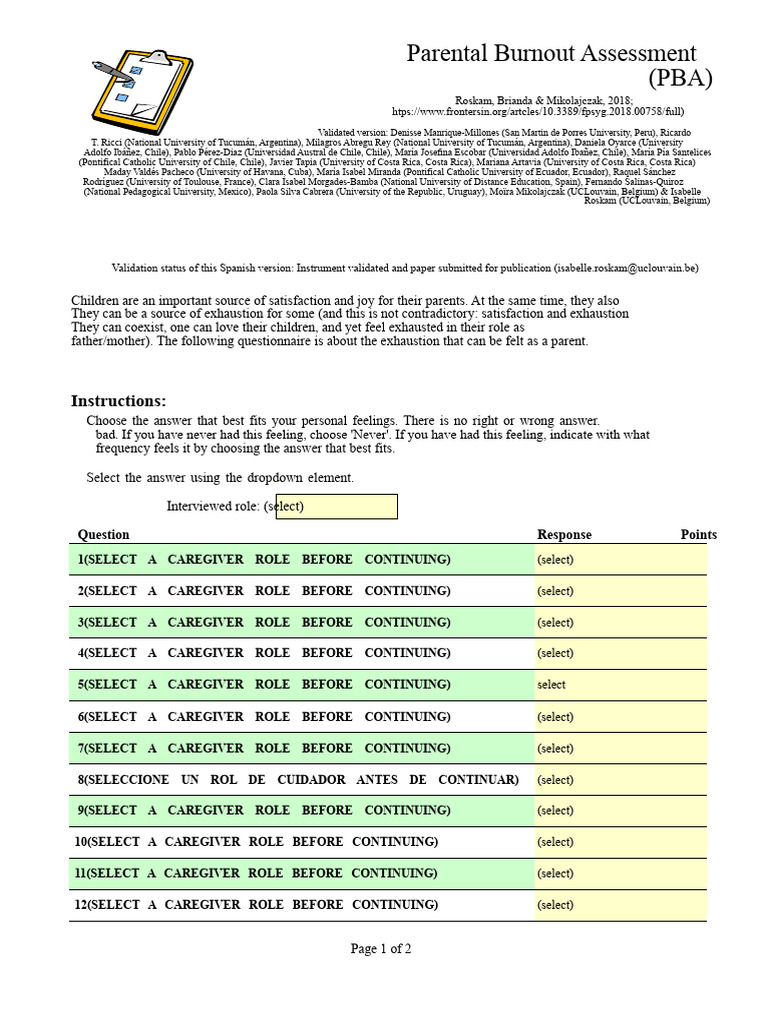 Parental Burnout Assessment Tool | PDF | Behavioural Sciences