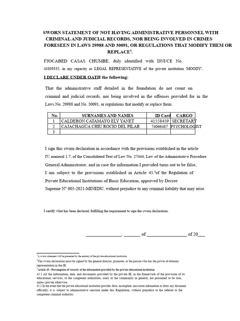 Affidavit - Administrative Personnel | PDF | Affidavit | Justice