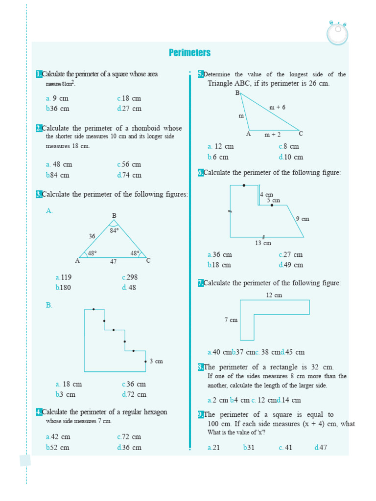 Perimeter and Area Calculation Guide | PDF | Area | Elementary Geometry