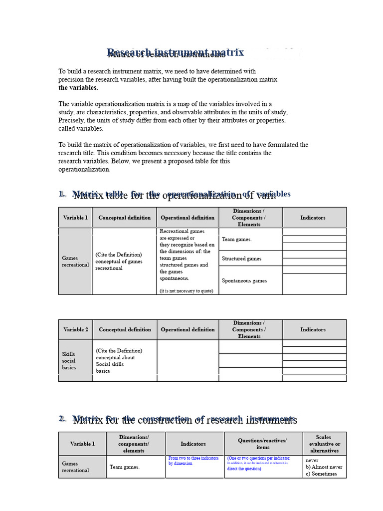 Research Instrument Matrix Guide | PDF | Matrix (Mathematics)