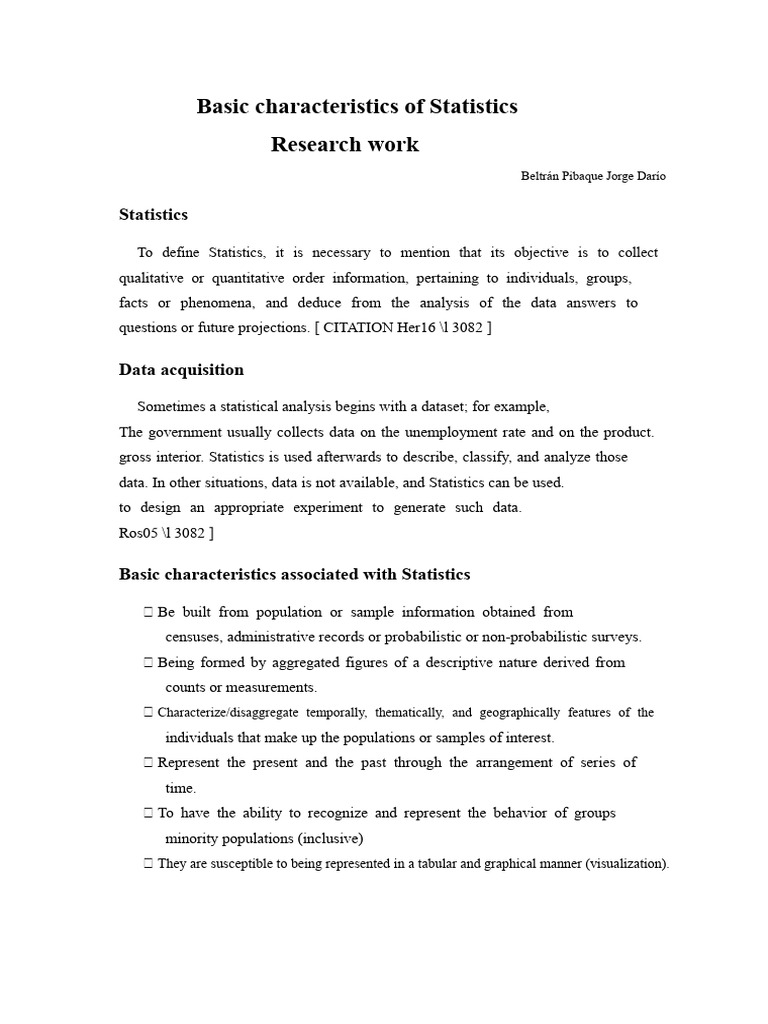Basic Characteristics of Statistics | PDF | Statistics | Data
