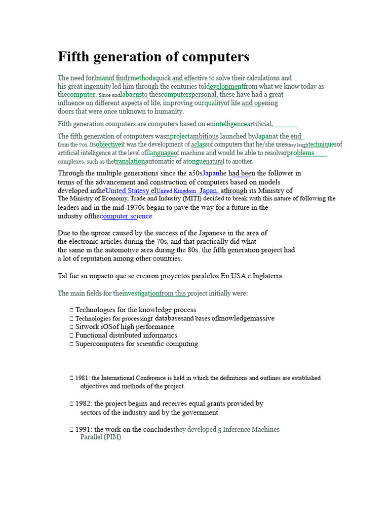 Overview of Fifth Generation Computers | PDF | Personal Computers ...