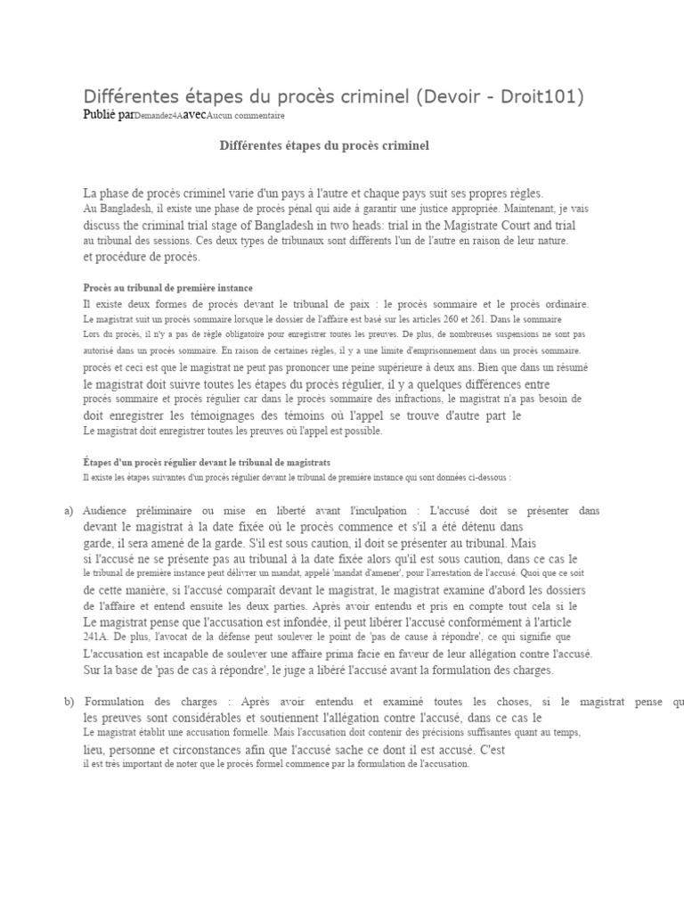 Étapes du procès criminel au Bangladesh | PDF | Crimes | Crime et violence