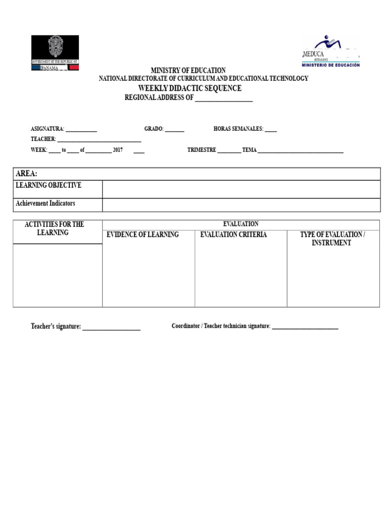 Weekly Didactic Sequence Template | PDF