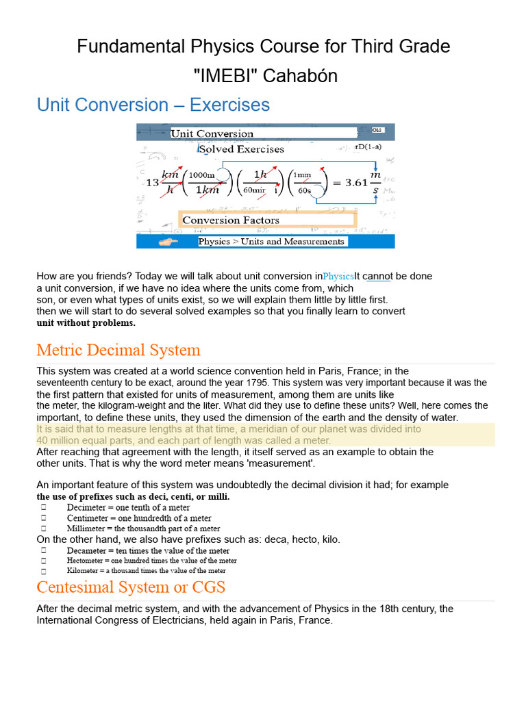 Unit Conversion Basics for 3rd Grade Physics | PDF | International ...