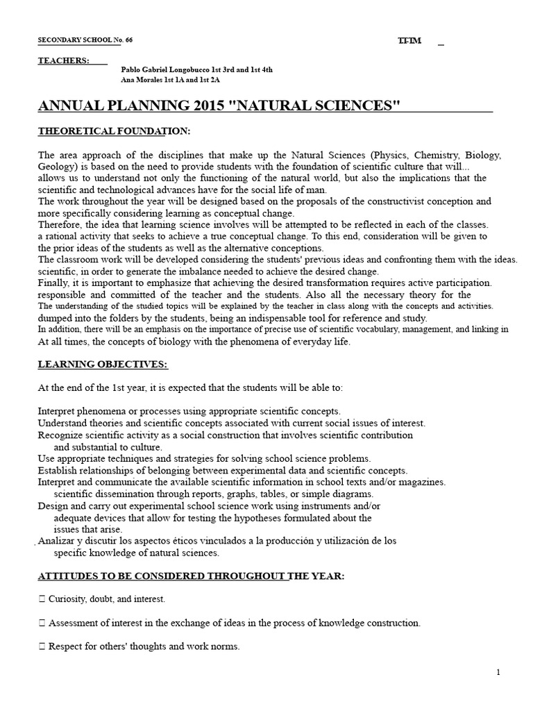 1 Year - Natural Sciences | PDF | Science | Theory