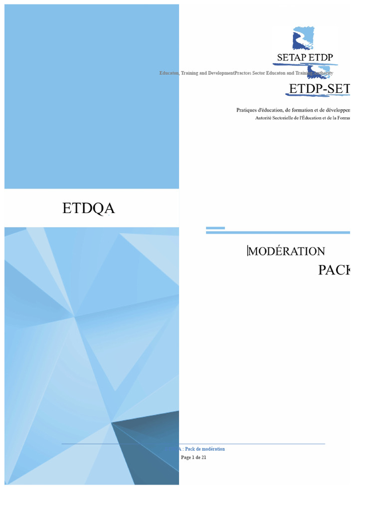 Pack de Modération ETDP SETA: Guide Pratique | PDF | Audit | Apprentissage