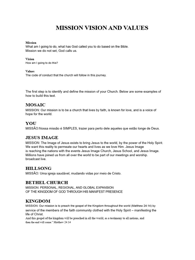 MISSION VISION AND VALUES (1) | PDF