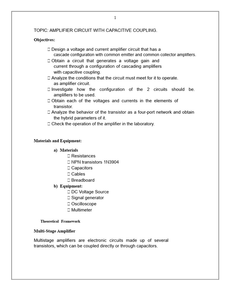 Capacitive Coupling Amplifier Design | PDF | Amplifier | Electrical ...