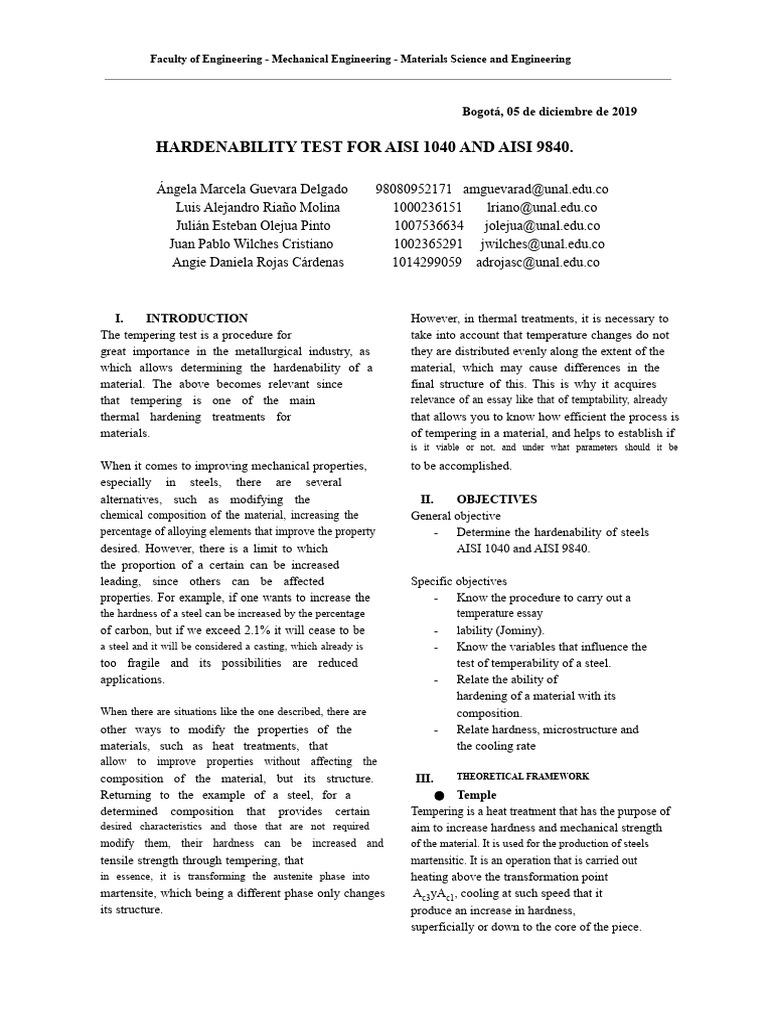 Hardenability Test of AISI 1040 & 9840 | PDF | Heat Treating | Steel