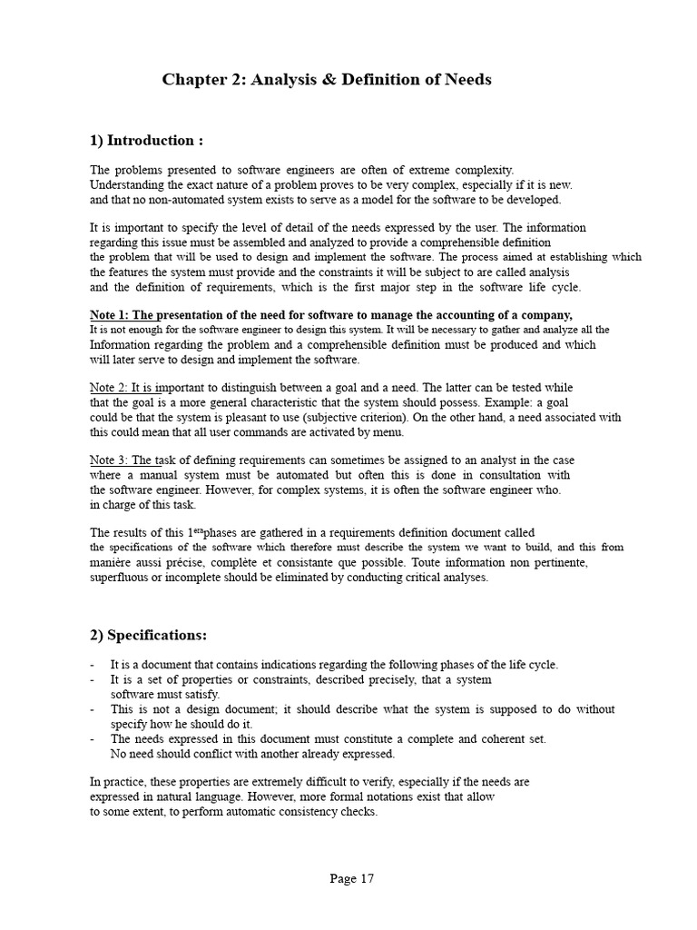 Chapter 2 - GL Course - Analysis & Definition of Needs | PDF ...