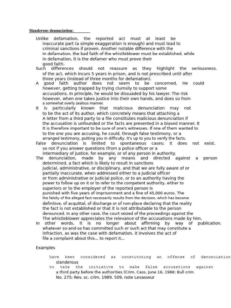 Understanding Slanderous Denunciation Risks | PDF | Defamation | Public Law