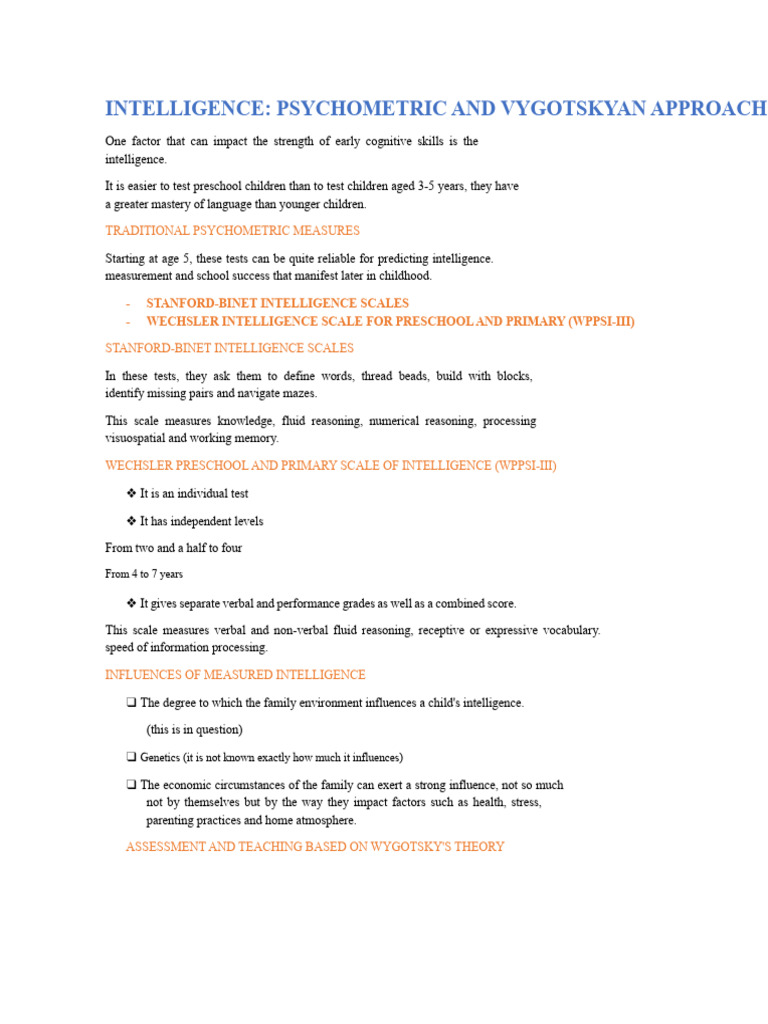 Psychometric Intelligence and Vygotsky's Theory | PDF | Psychology ...