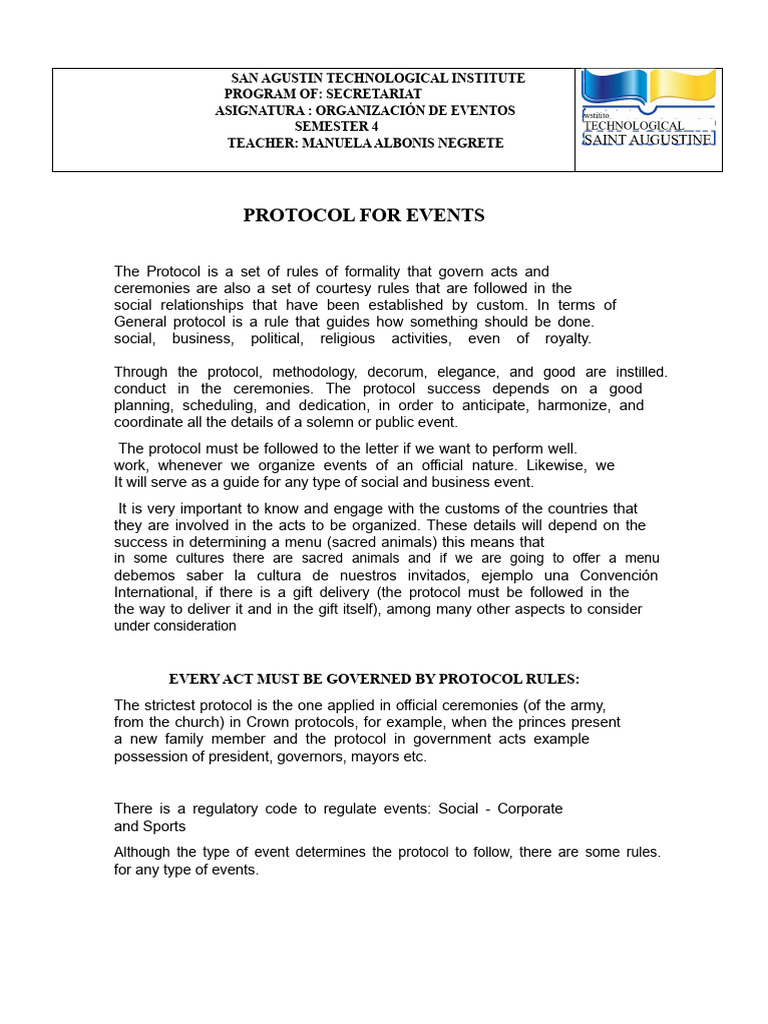 Event Protocol Guidelines for Organizers | PDF