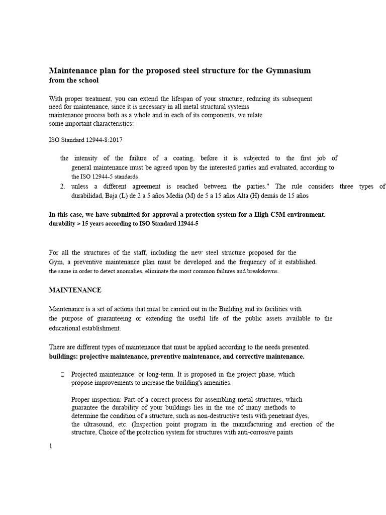 Steel Structure Maintenance Plan for Gym | PDF | Verification And ...