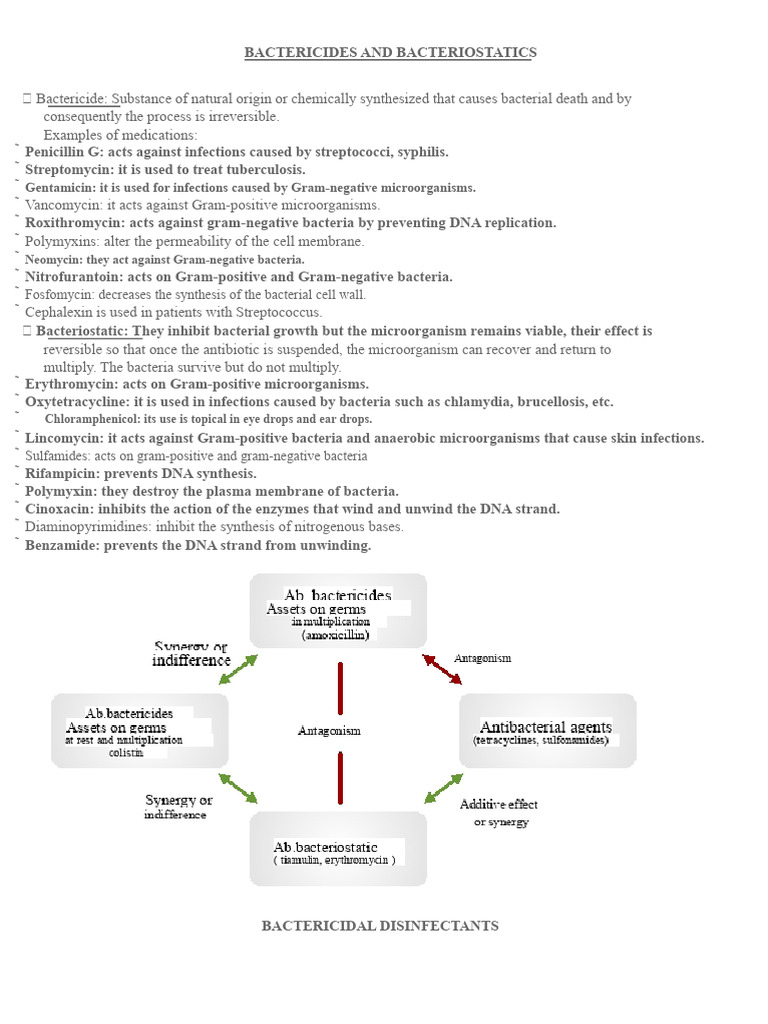 Bactericides vs Bacteriostatics Explained | PDF | Bacteria | Chemical ...