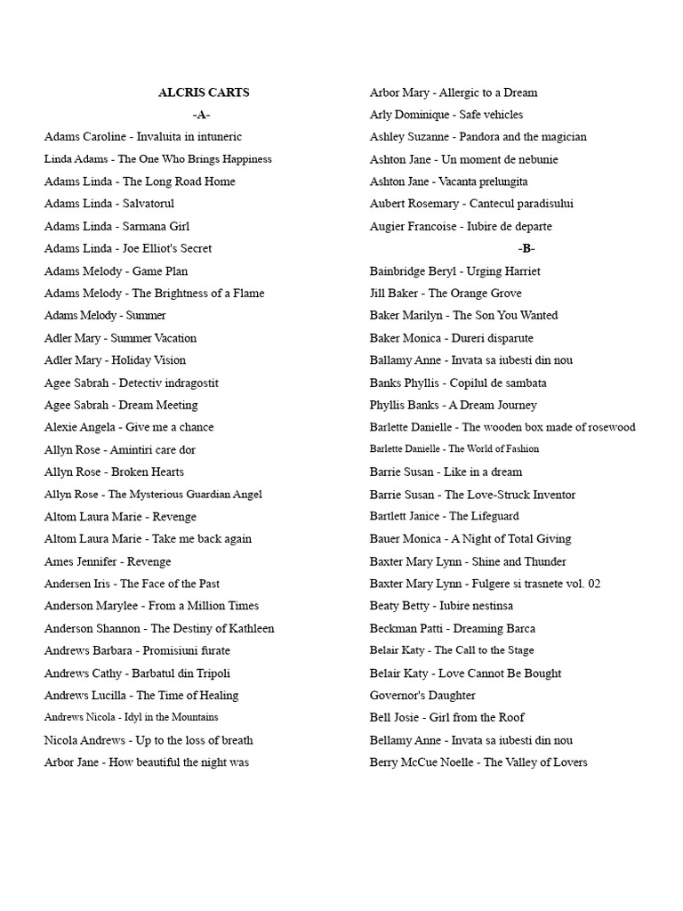 ALCRIS CARTS: Author Titles List | PDF