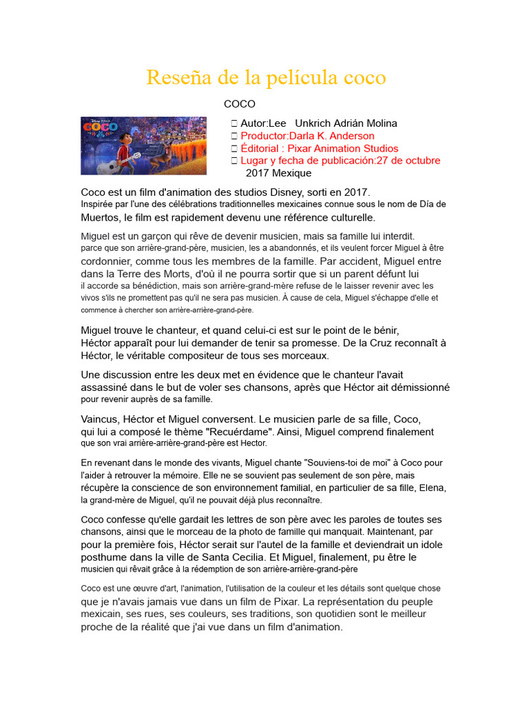 Analyse du film d'animation Coco | PDF