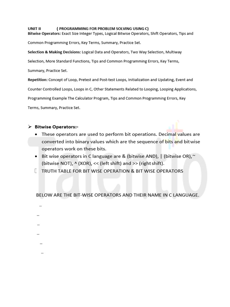 UNIT 2 c Program | PDF | Integer (Computer Science) | Bit