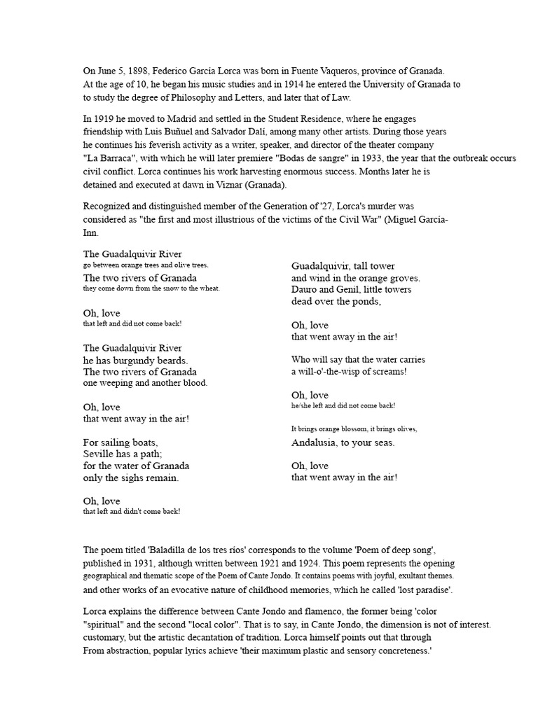 Federico García Lorca: Life and Poetry | PDF | Federico García Lorca ...