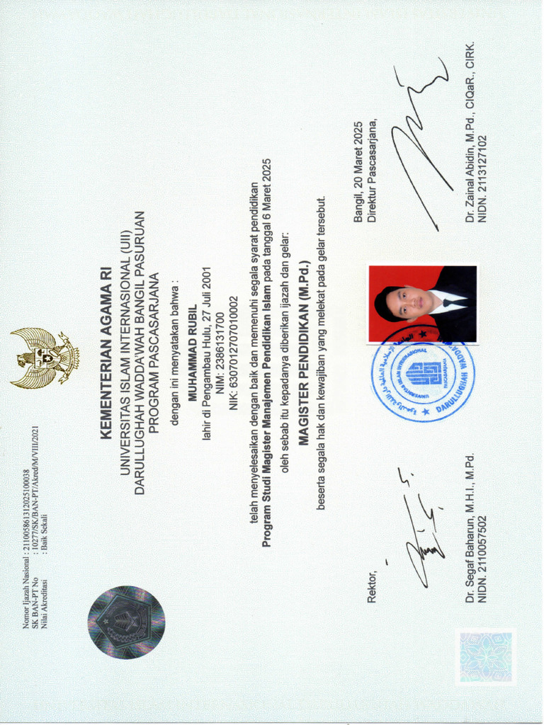 Ijazah Pascasarjana Muhammad Rubil | PDF