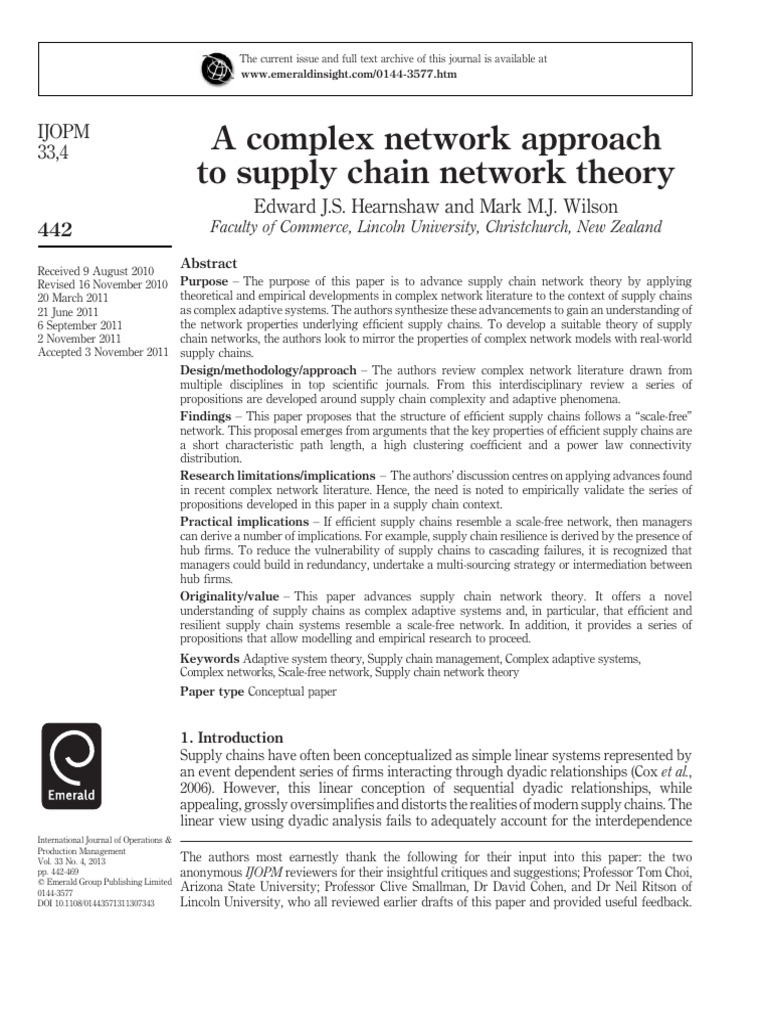Complex Network Theory in Supply Chains | PDF | Supply Chain ...