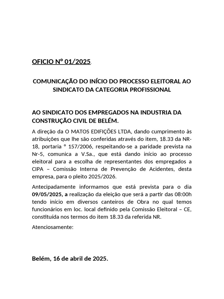 Início do Processo Eleitoral CIPA 2025 | PDF