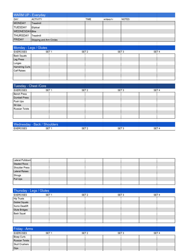 Weekly Workout Plan: Strength & Cardio | PDF