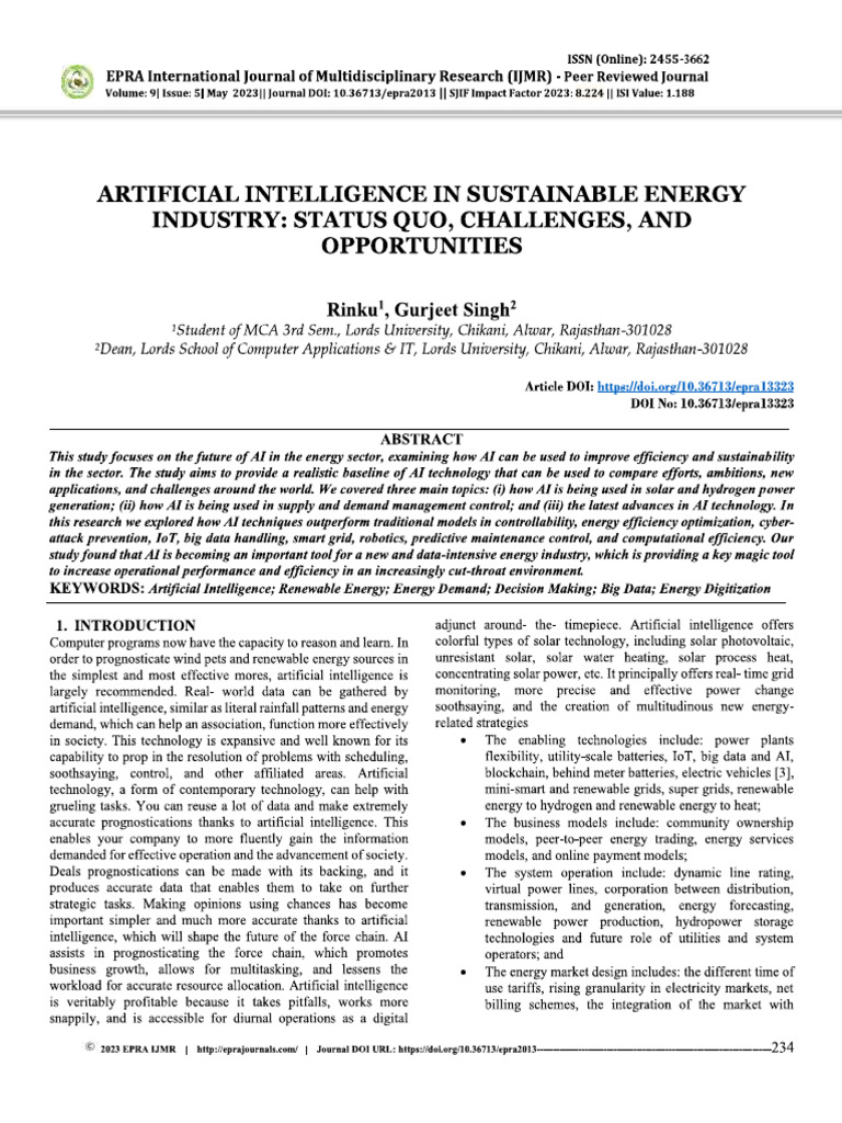 Artificial Intelligence in Sustainable Energy | PDF