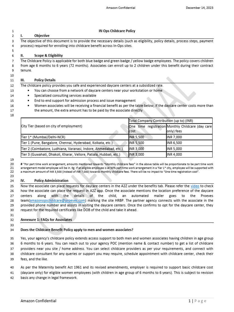 Amazon In-Ops Childcare Policy Guide | PDF | Child Care