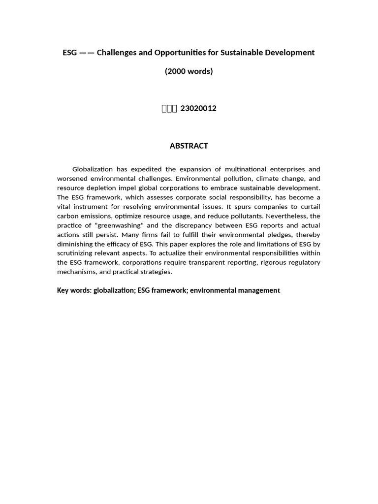 ESG - Challenges and Opportunities For Sustainable Development | PDF ...