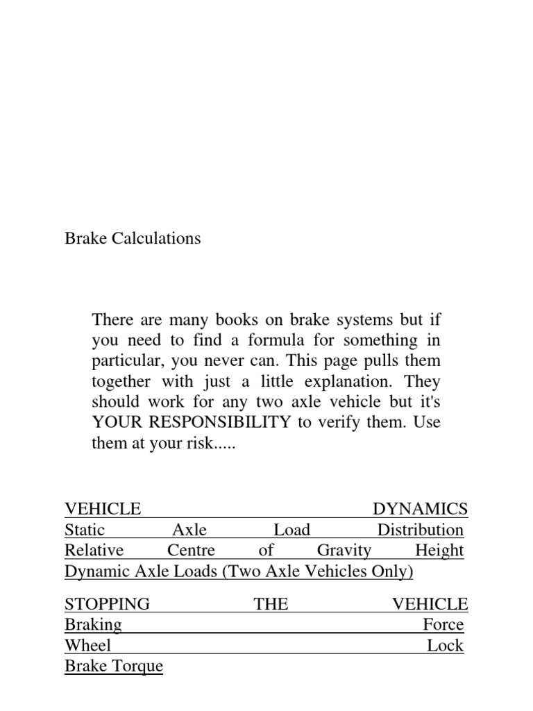 Brake Force Calculation PDF