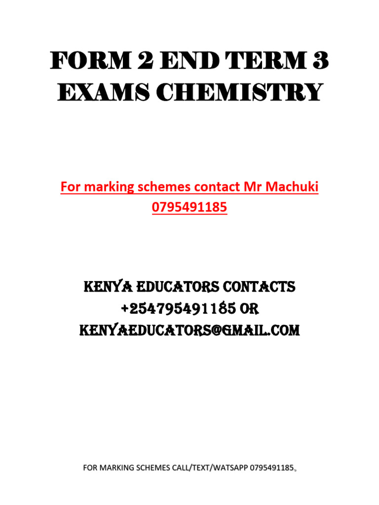 Form 2 Term 3 Chemistry Exam 2021 | PDF | Ion | Chlorine