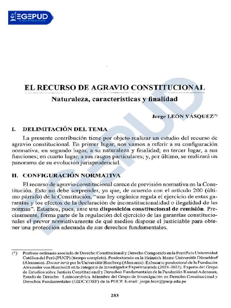 El Recurso de Agravio Constitucional - Jorge León Vasquez | PDF