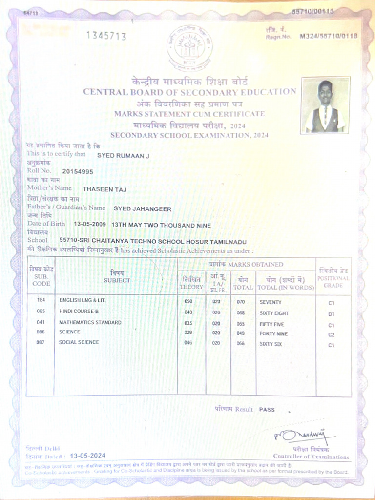 10th Mark Sheet | PDF