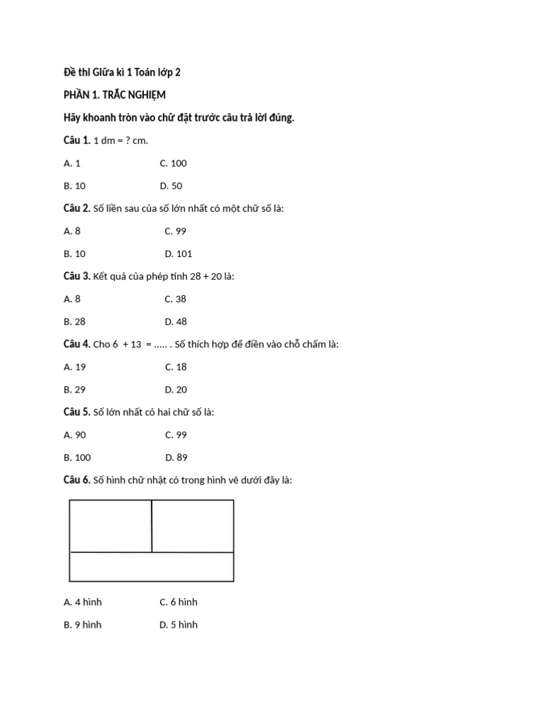 De On Tap 1 Lop 2 | PDF