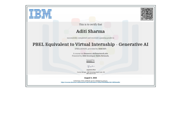 IBM Virtual Internship in Generative AI Completed | PDF