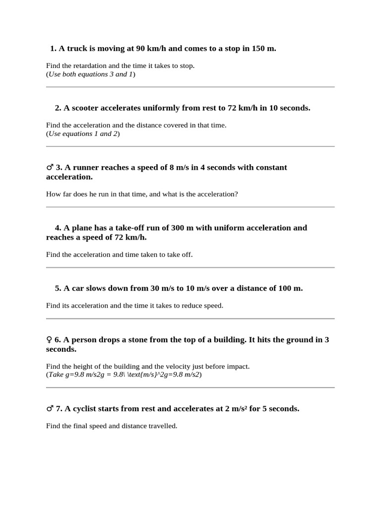 Motion Problems: Acceleration & Deceleration | PDF