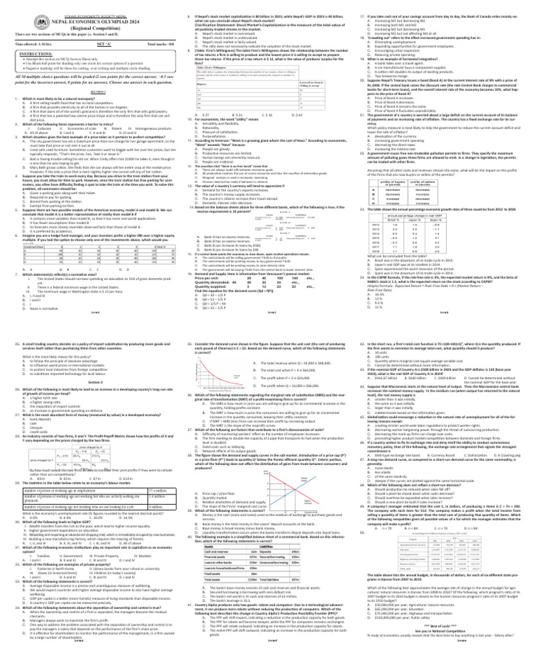 Exam Paper Set A - Regional Round | PDF | Demand | Elasticity (Economics)