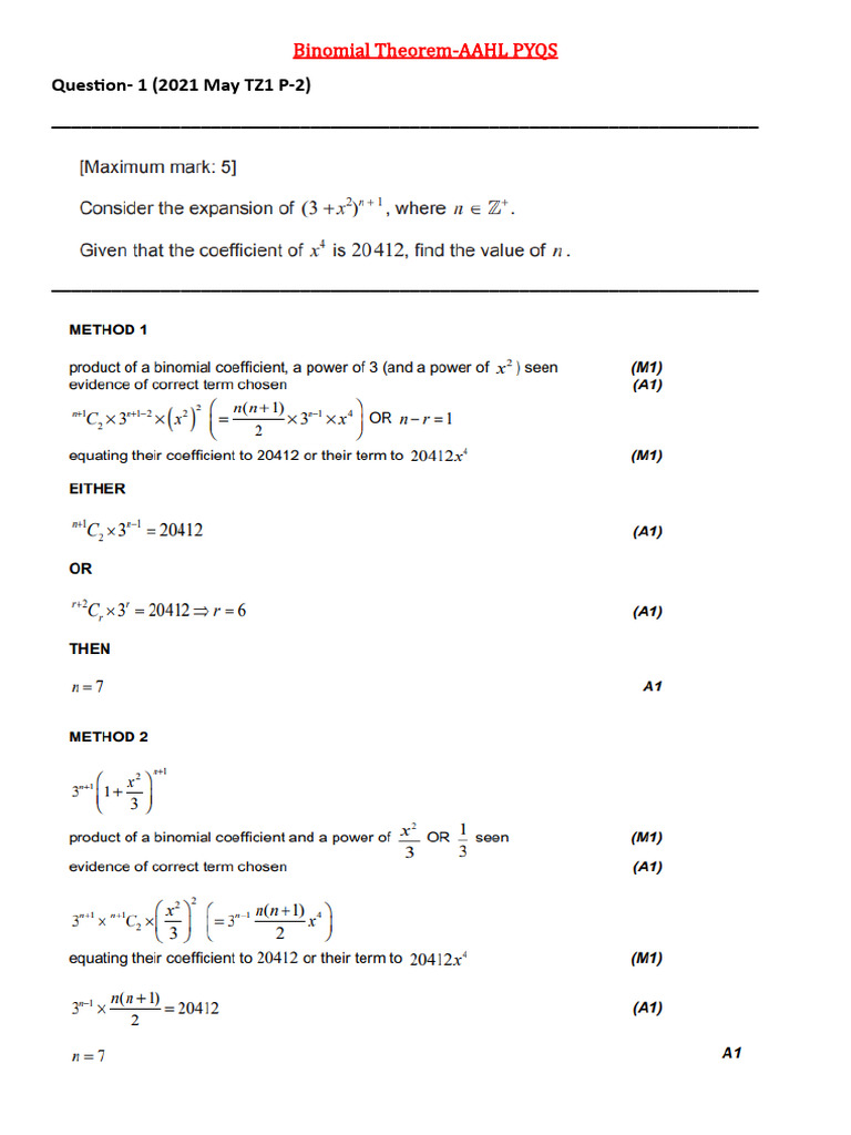 Binomial Theorem Past Year Questions | PDF