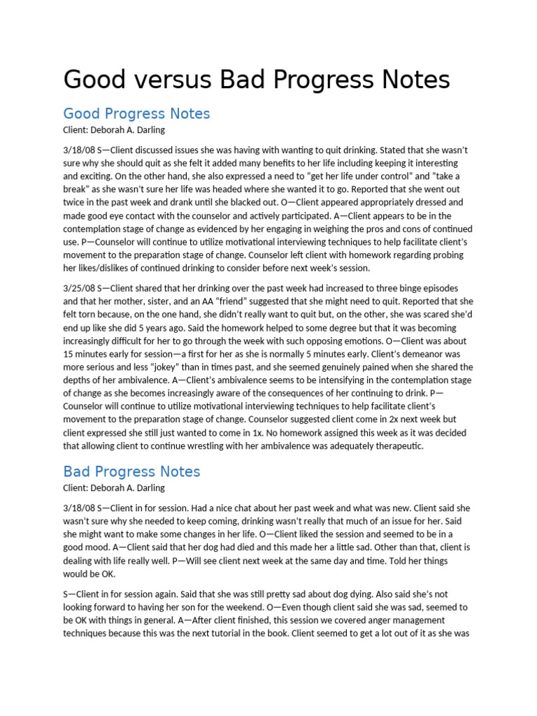 Effective vs. Ineffective Progress Notes | PDF | Behavioural Sciences ...