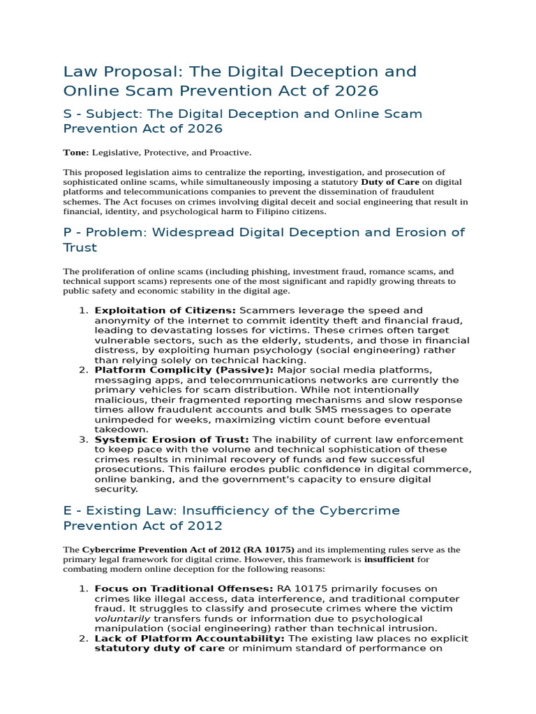 Digital Deception Prevention Act 2026 | PDF | Cybercrime | Internet Fraud