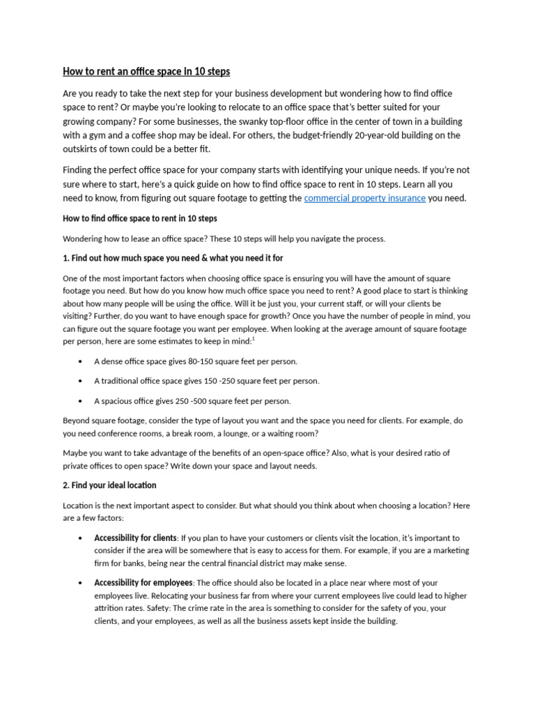 How to Rent an Office Space in 10 Steps | PDF | Lease | Insurance